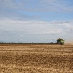 Colheitadeira trabalha em uma ampla lavoura de soja em Paragominas, no Pará.